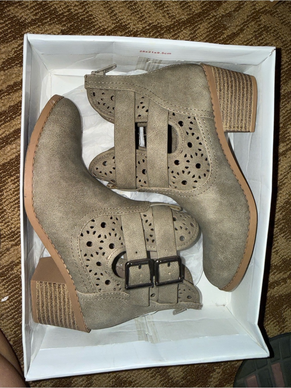 Soda Taupe Cutout Ankle Boots with Buckle Straps
